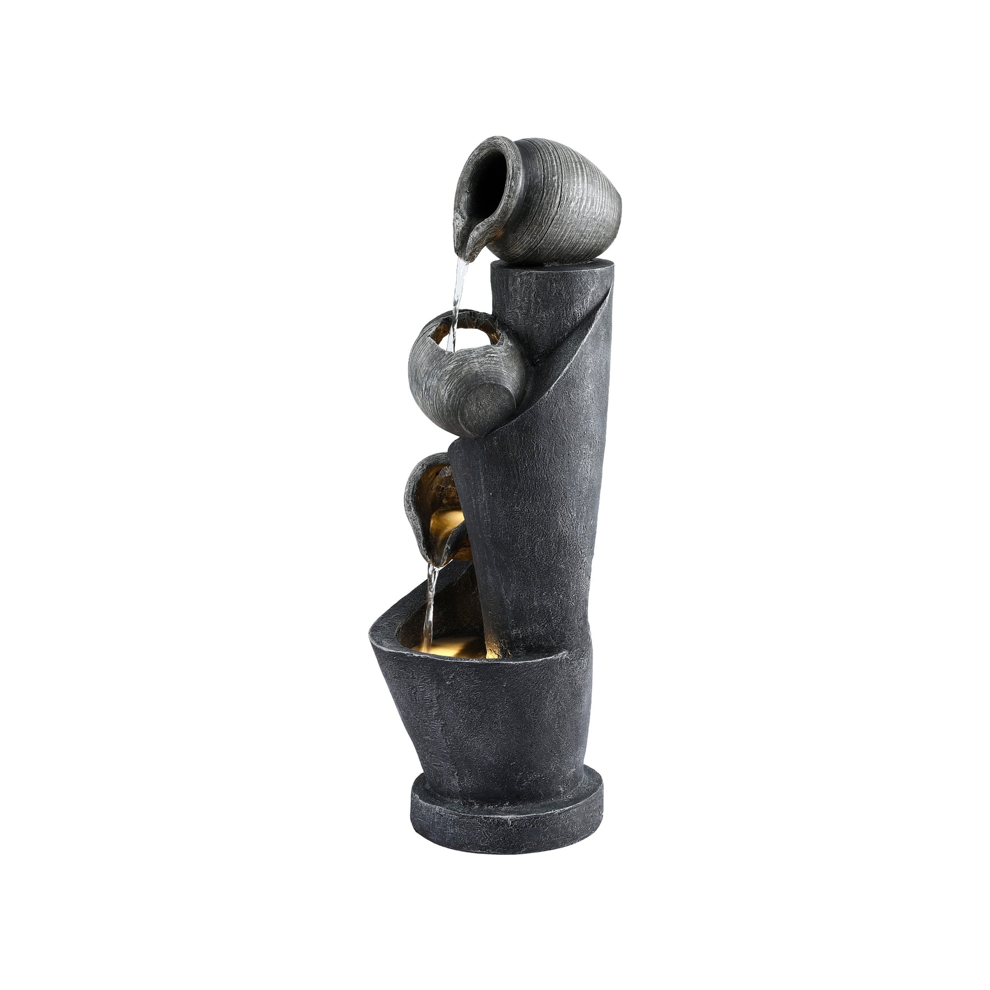 Gardeon Solar Fountain Water Feature Cascading Fountain 3-Tier Pot LED Lights 80CM Grey - Homecoze