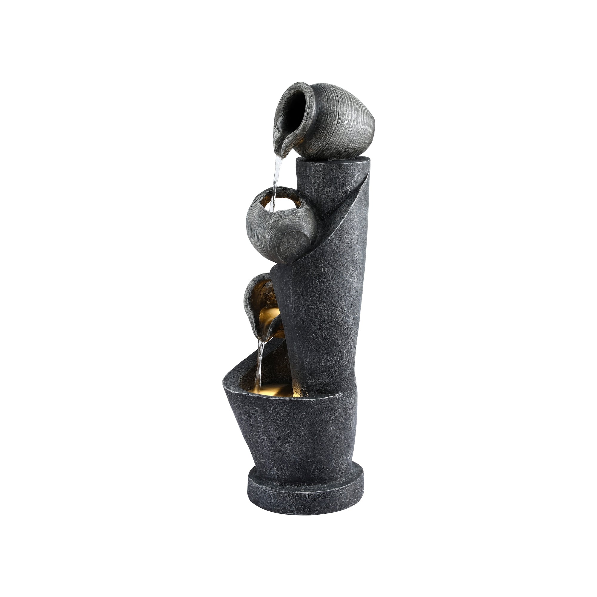 Gardeon Solar Fountain Water Feature Cascading Fountain 3-Tier Pot LED Lights 80CM Grey - Homecoze