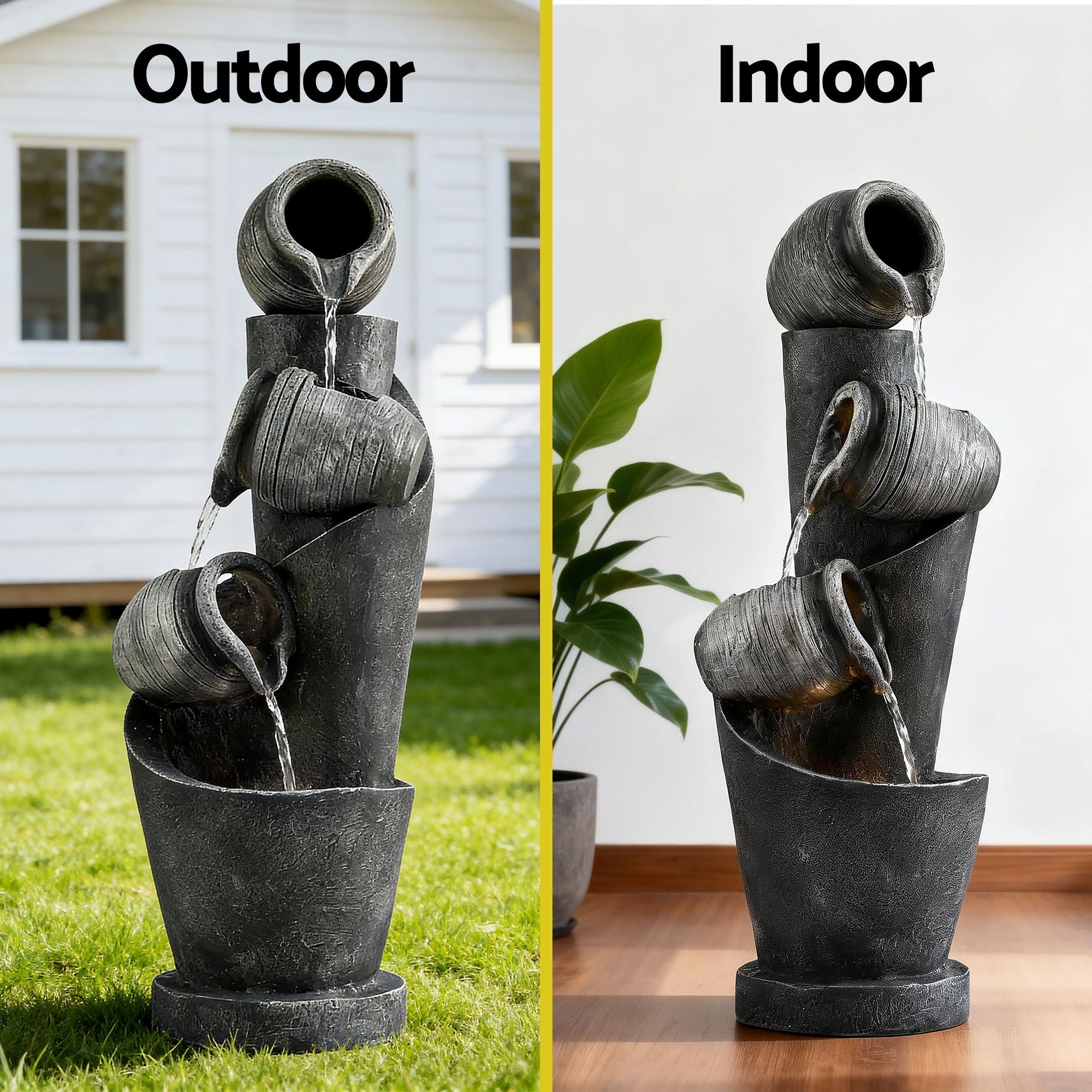 Gardeon Solar Fountain Water Feature Cascading Fountain 3-Tier Pot LED Lights 80CM Grey - Homecoze