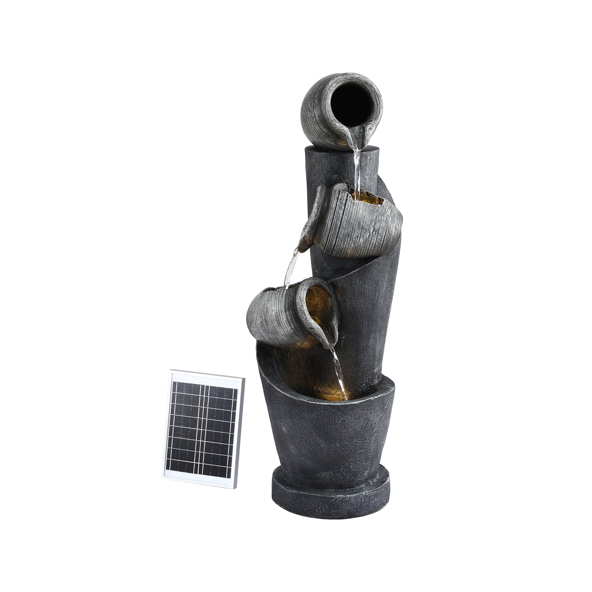 Gardeon Solar Fountain Water Feature Cascading Fountain 3-Tier Pot LED Lights 80CM Grey - Homecoze