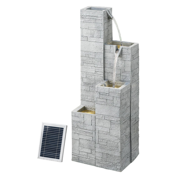 4-Tier Square Cascading Solar Water Fountain - Beige - Homecoze