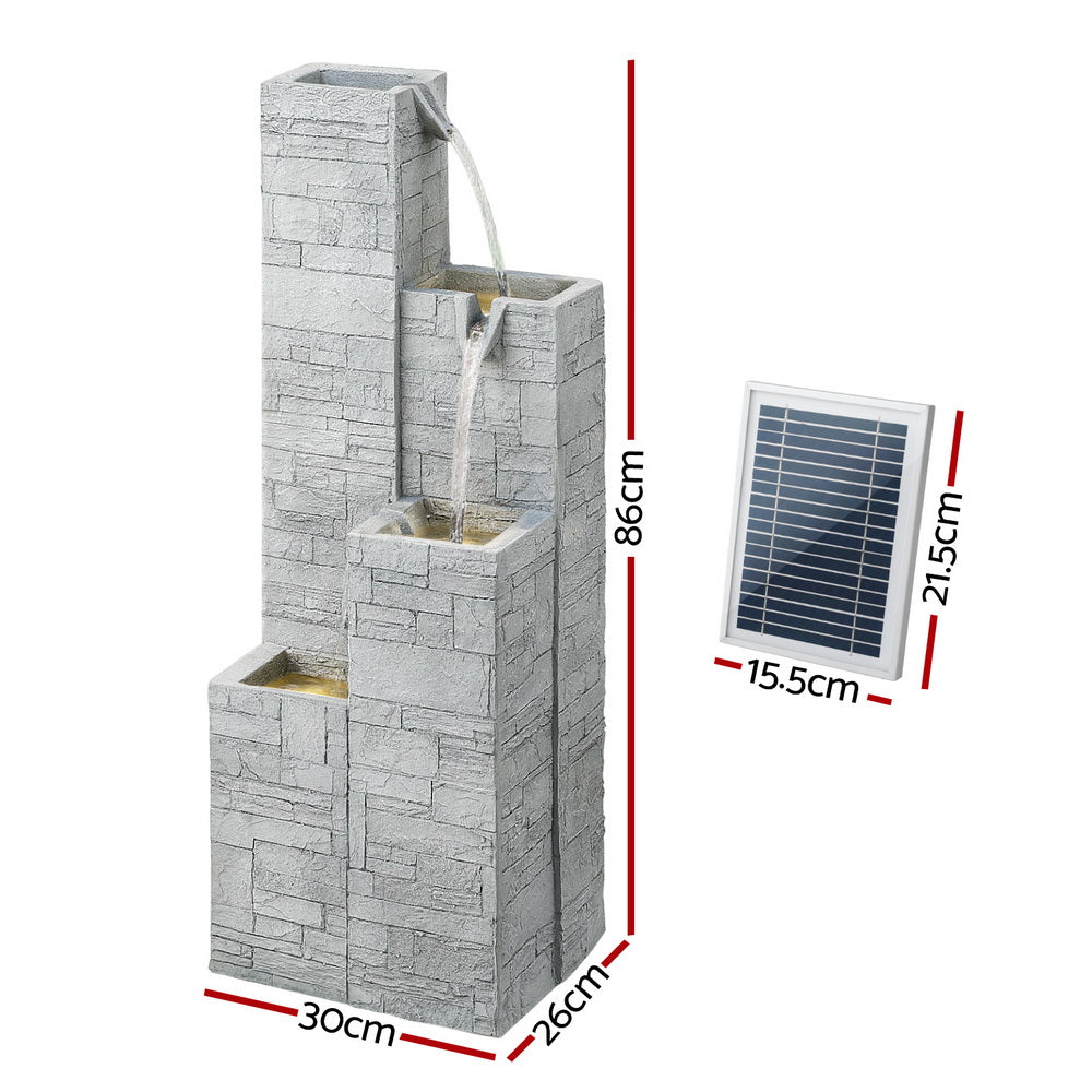 4-Tier Square Cascading Solar Water Fountain - Beige - Homecoze