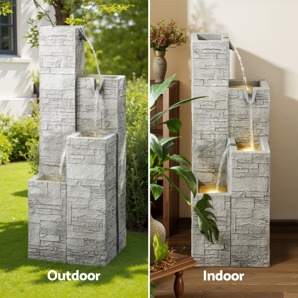 4-Tier Square Cascading Solar Water Fountain - Beige - Homecoze