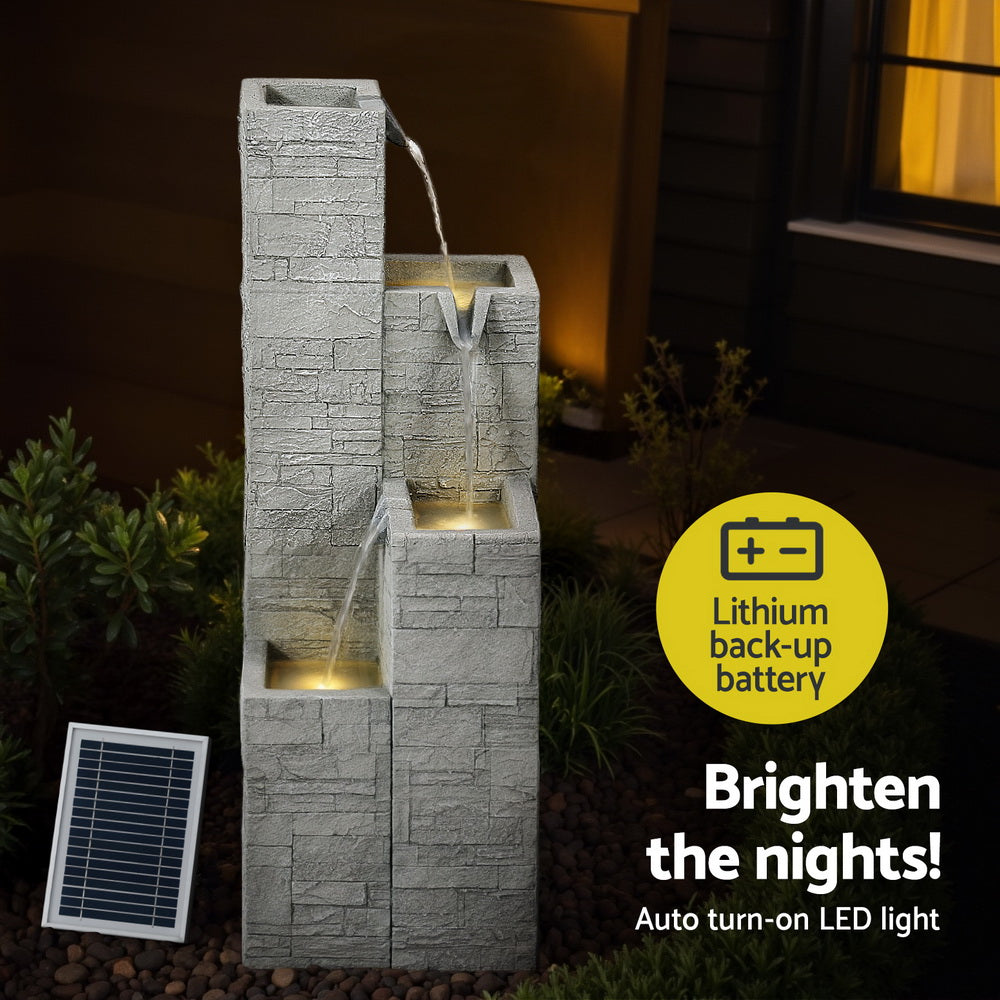 4-Tier Square Cascading Solar Water Fountain - Beige - Homecoze