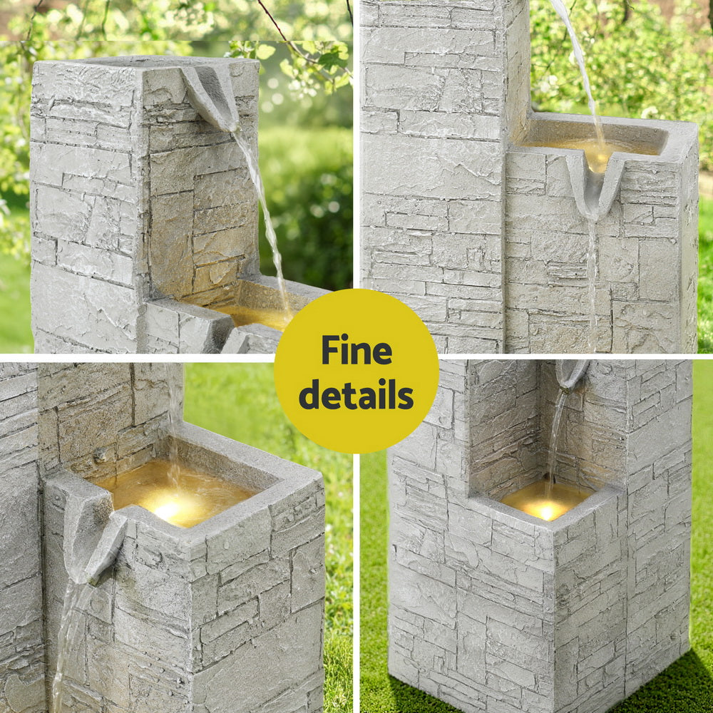 4-Tier Square Cascading Solar Water Fountain - Beige - Homecoze