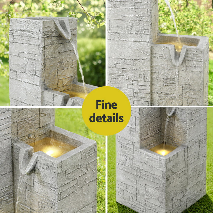 4-Tier Square Cascading Solar Water Fountain - Beige - Homecoze