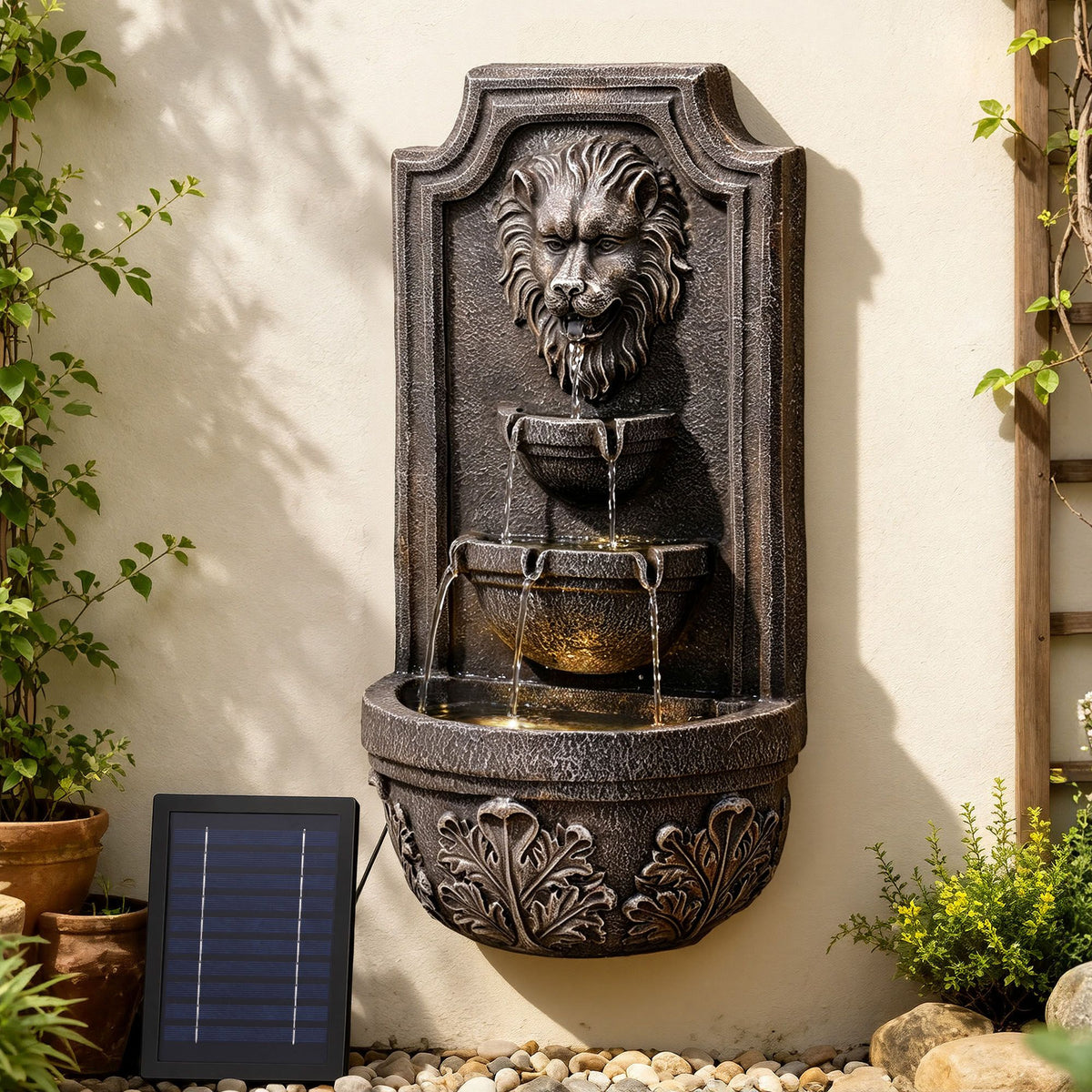 Leander (67cm) Wall Mounted Solar Water Fountain - Brown