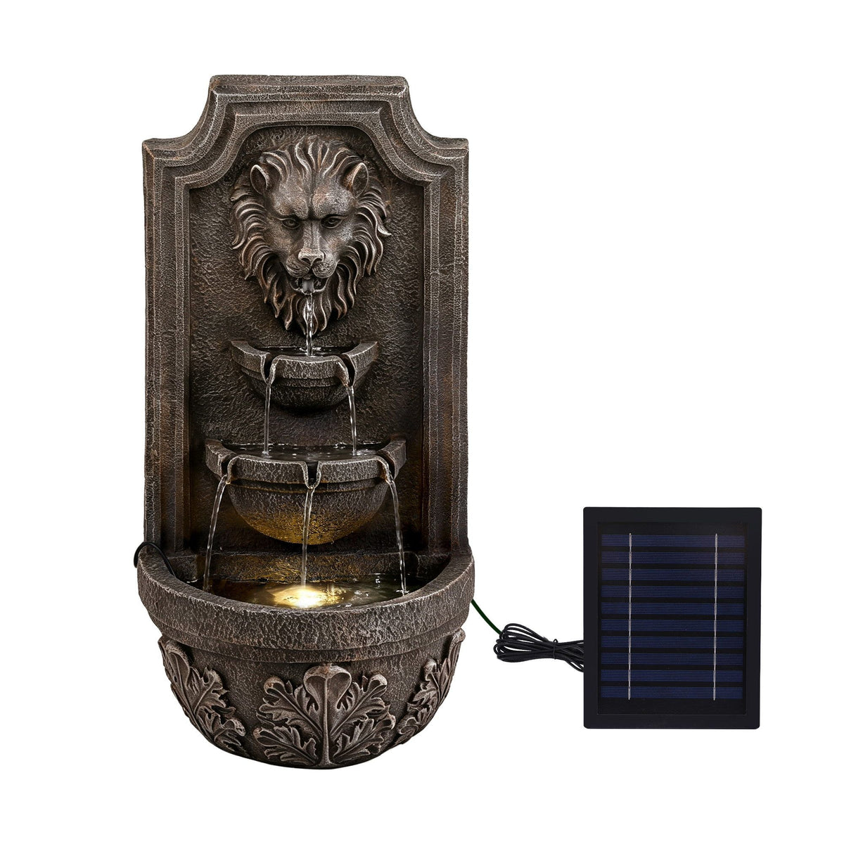 Leander (67cm) Wall Mounted Solar Water Fountain - Brown