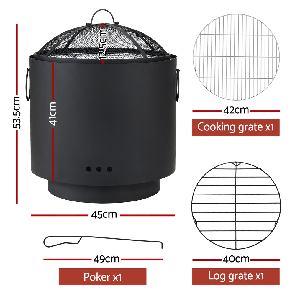 2-in-1 Portable BBQ Fire Pit Grill (42cm) - Iron - Homecoze