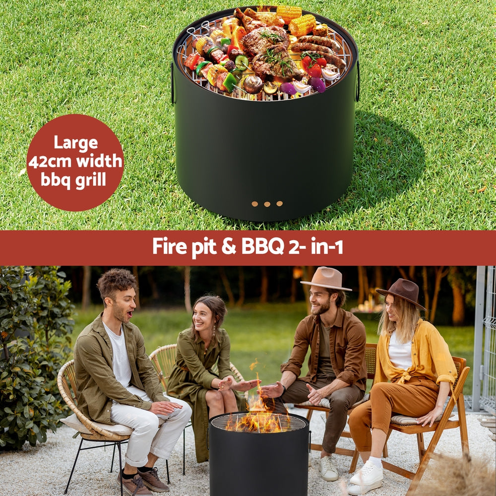 2-in-1 Portable BBQ Fire Pit Grill (42cm) - Iron - Homecoze