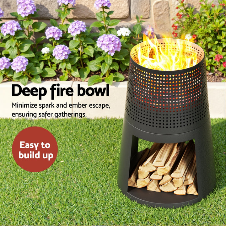 Raised Fire Pit with Wood Storage - Iron - Homecoze