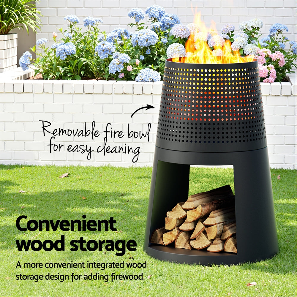 Raised Fire Pit with Wood Storage - Iron - Homecoze
