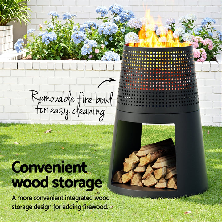 Raised Fire Pit with Wood Storage - Iron - Homecoze