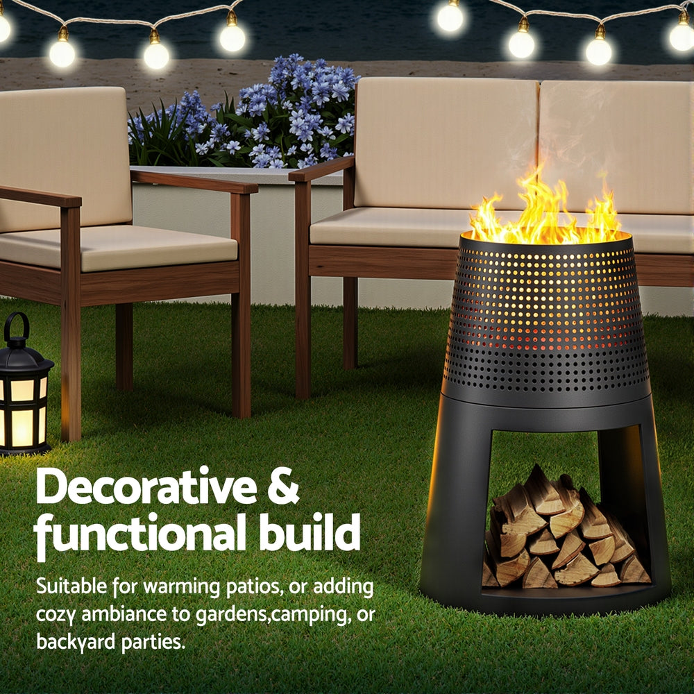 Raised Fire Pit with Wood Storage - Iron - Homecoze