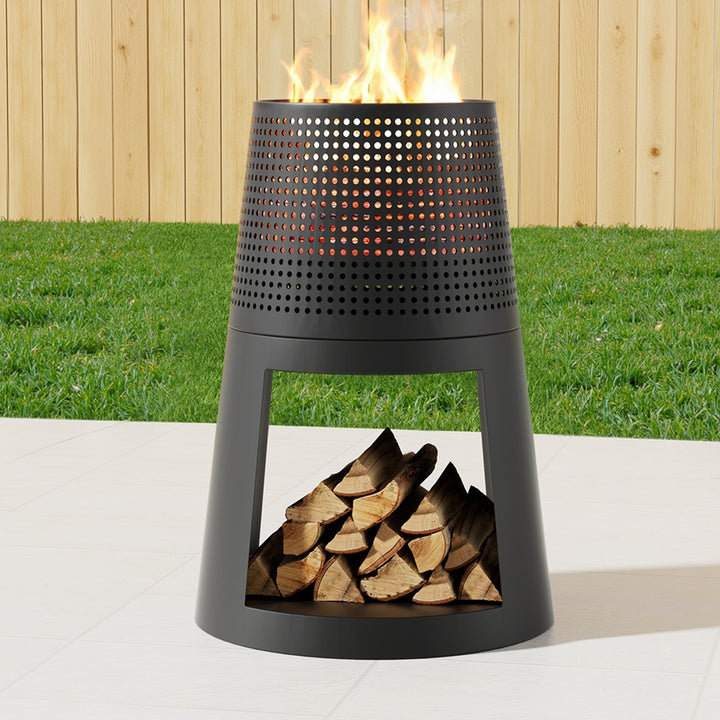Raised Fire Pit with Wood Storage - Iron - Homecoze