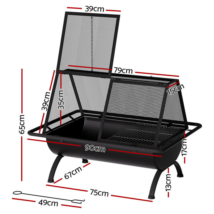 Large Fire Pit (90cm x 65cm) 2-in-1 BBQ Grill