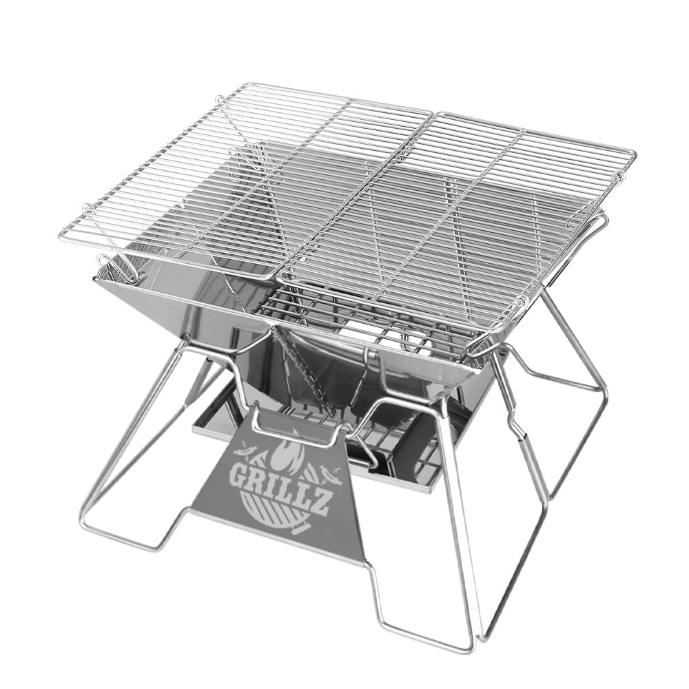 Camping Fire Pit BBQ 2-in-1 Grill Smoker Outdoor Portable Stainless Steel - Homecoze