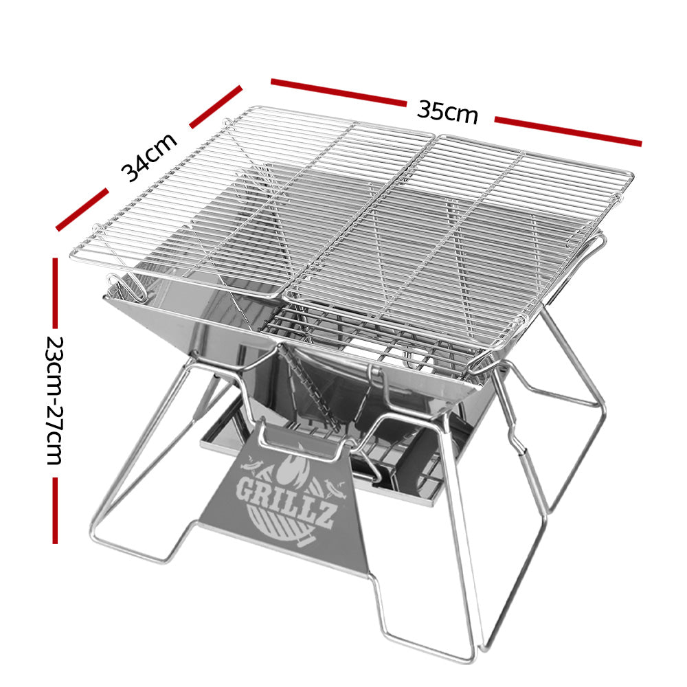 Camping Fire Pit BBQ 2-in-1 Grill Smoker Outdoor Portable Stainless Steel - Homecoze
