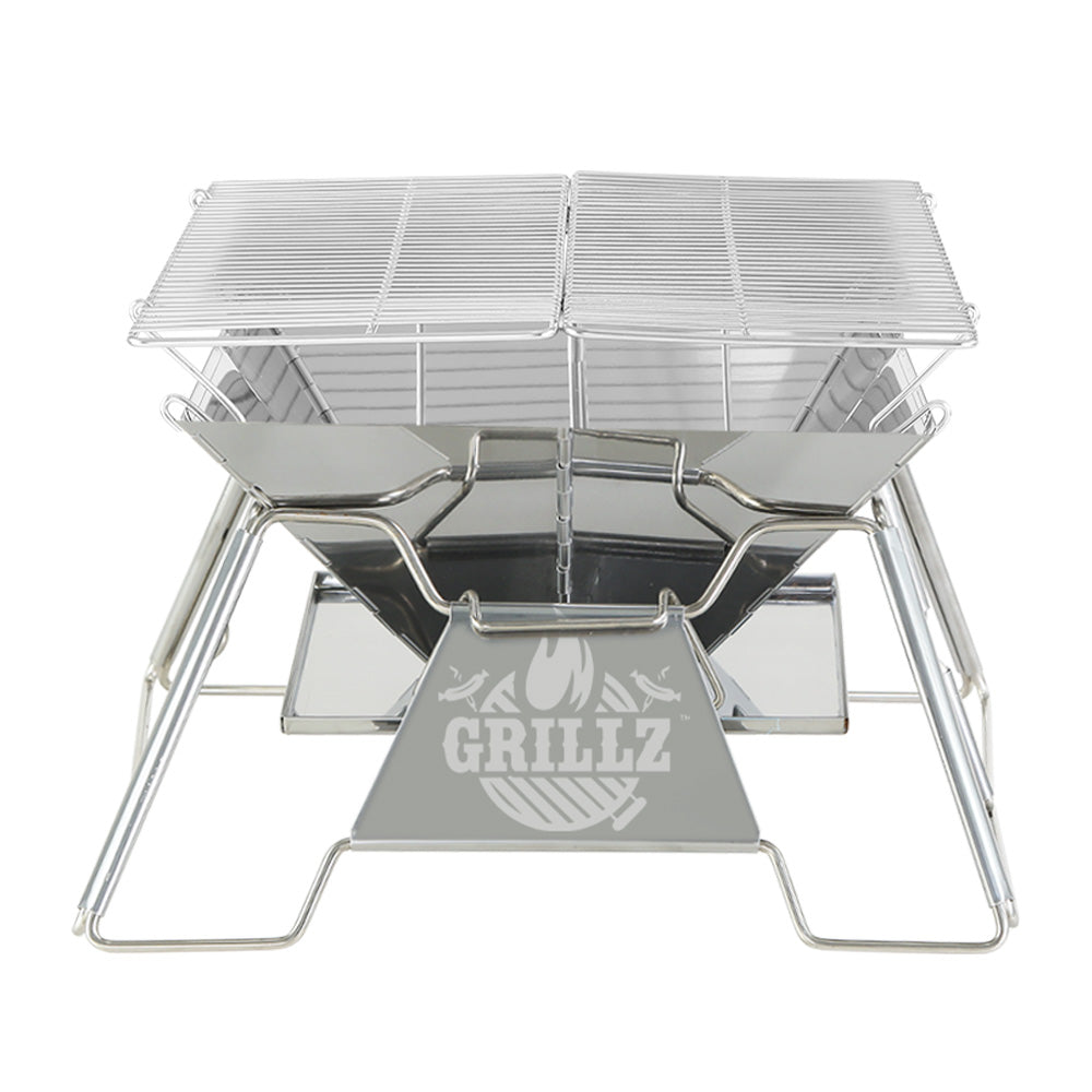 Camping Fire Pit BBQ 2-in-1 Grill Smoker Outdoor Portable Stainless Steel - Homecoze
