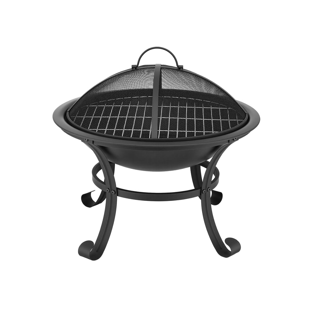 Grillz Fire Pit with Mesh Lid and Fire Picker BBQ Grill Wood Burning Outdoor Camping - Homecoze