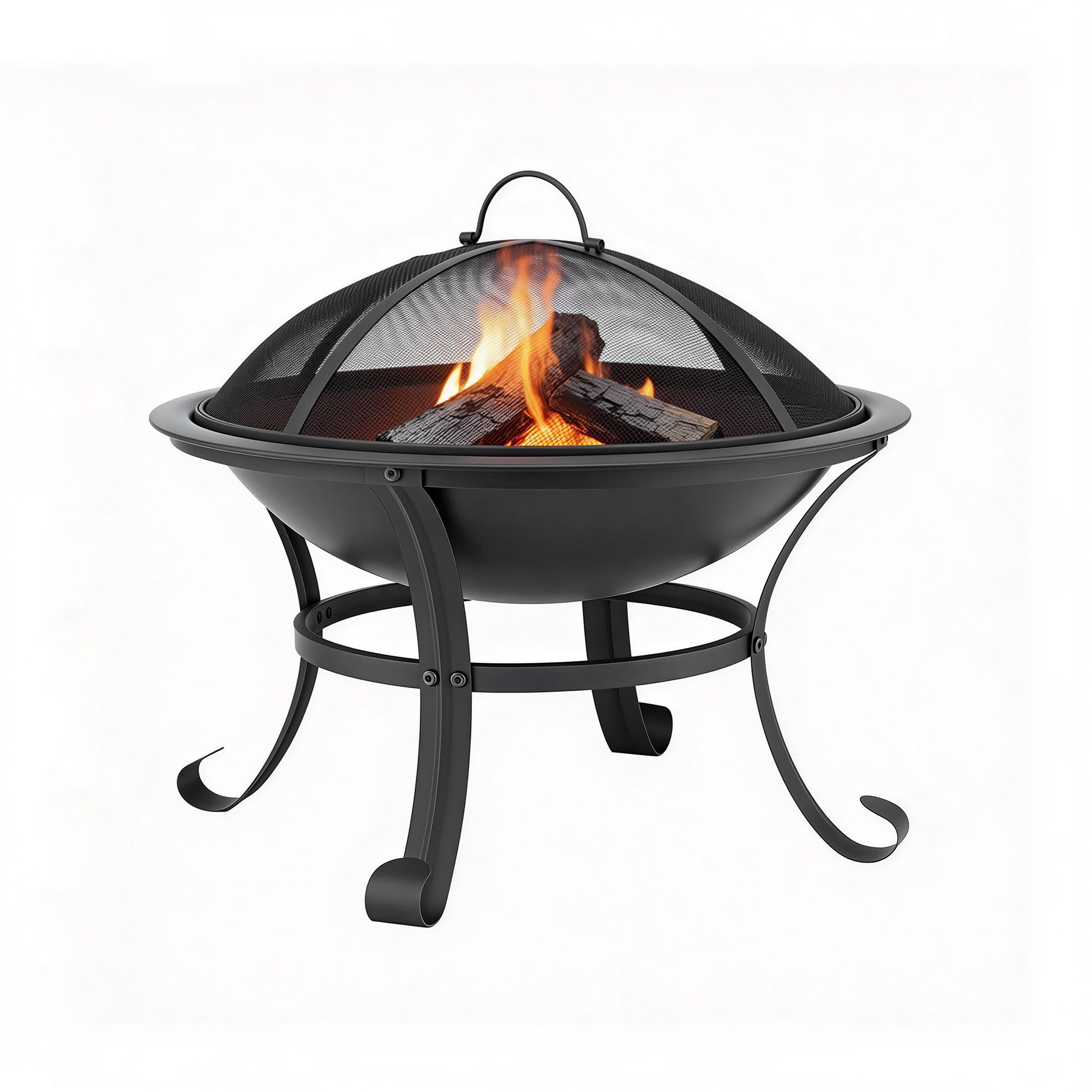 Grillz Fire Pit with Mesh Lid and Fire Picker BBQ Grill Wood Burning Outdoor Camping - Homecoze