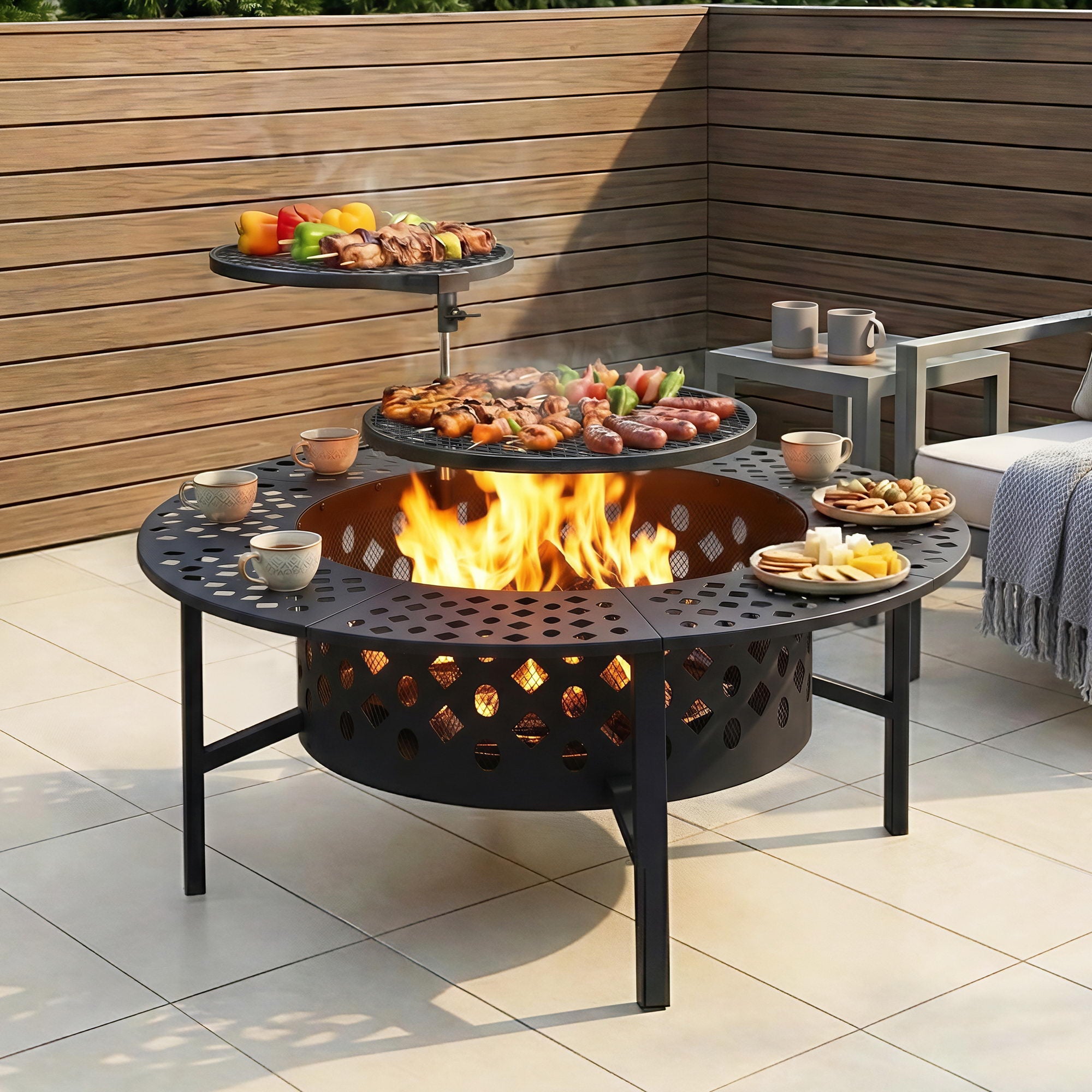 Grillz Fire Pit BBQ Charcoal Smoker Portable Mesh Pits Outdoor Camping Fireplace - Homecoze