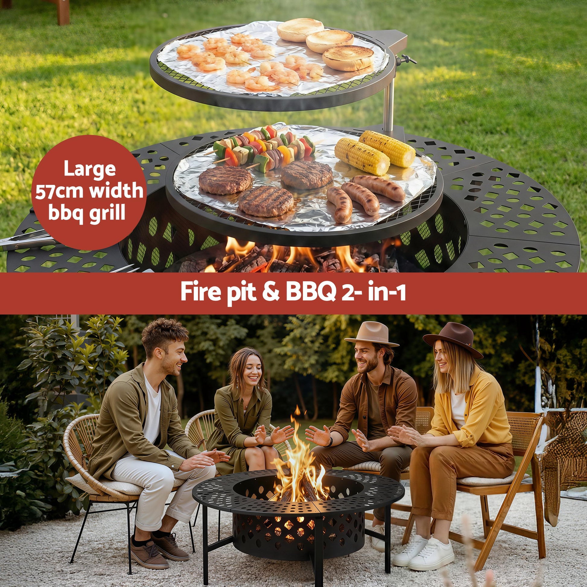 Grillz Fire Pit BBQ Charcoal Smoker Portable Mesh Pits Outdoor Camping Fireplace - Homecoze