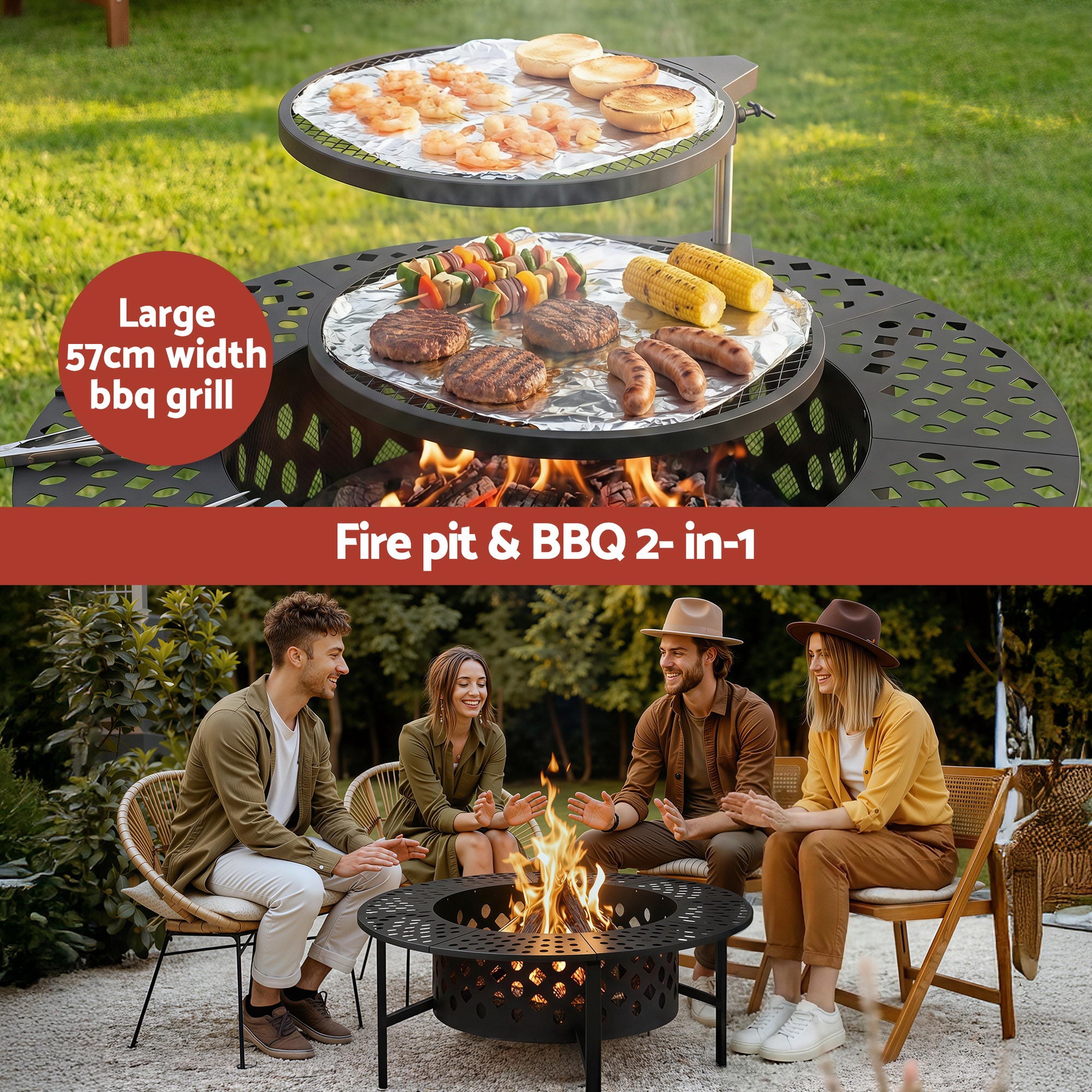 Grillz Fire Pit BBQ Charcoal Smoker Portable Mesh Pits Outdoor Camping Fireplace - Homecoze