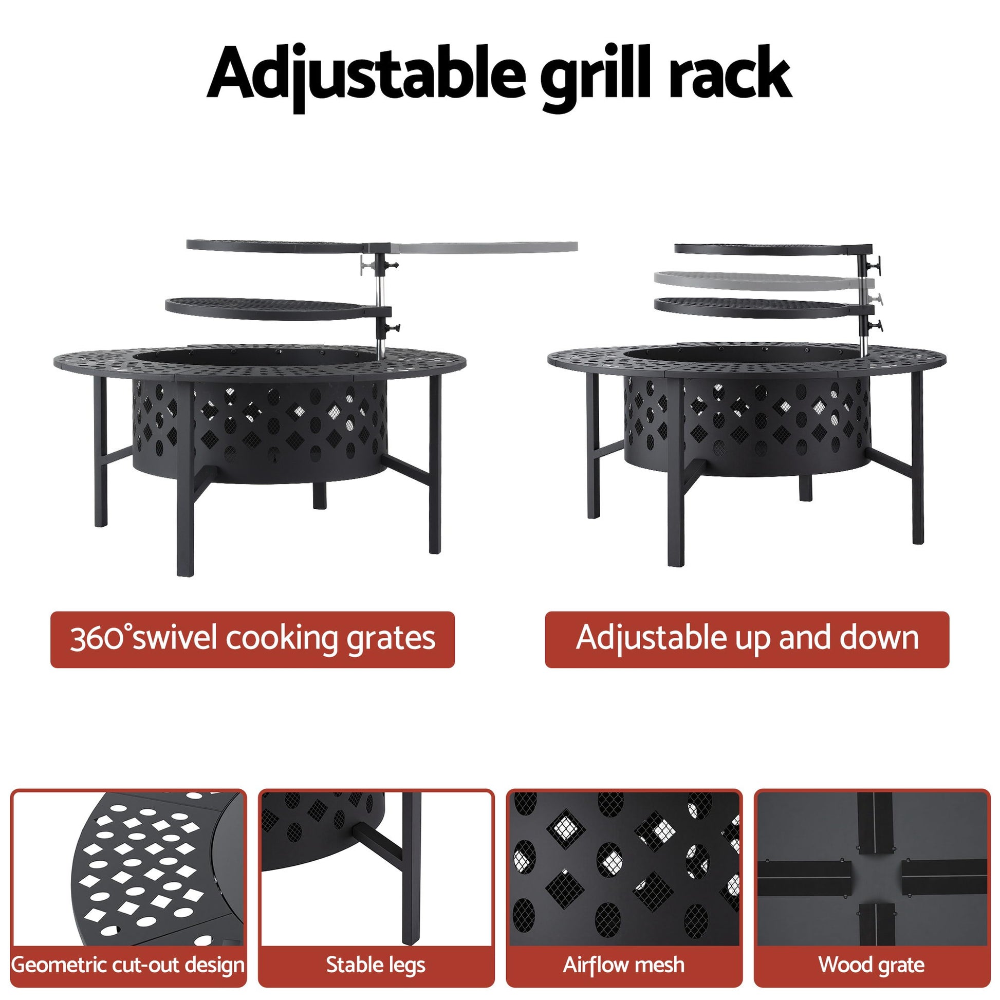 Grillz Fire Pit BBQ Charcoal Smoker Portable Mesh Pits Outdoor Camping Fireplace - Homecoze