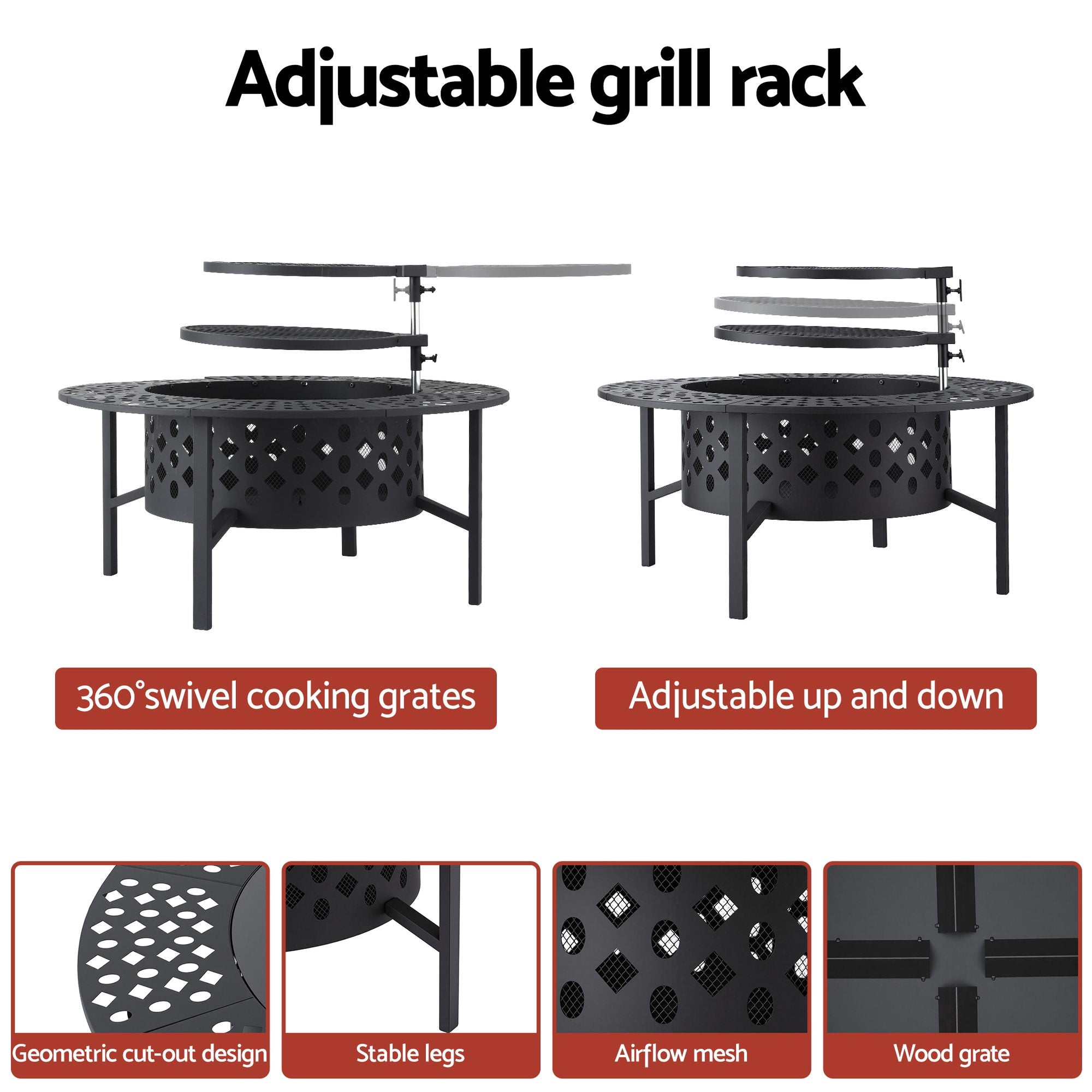 Grillz Fire Pit BBQ Charcoal Smoker Portable Mesh Pits Outdoor Camping Fireplace - Homecoze