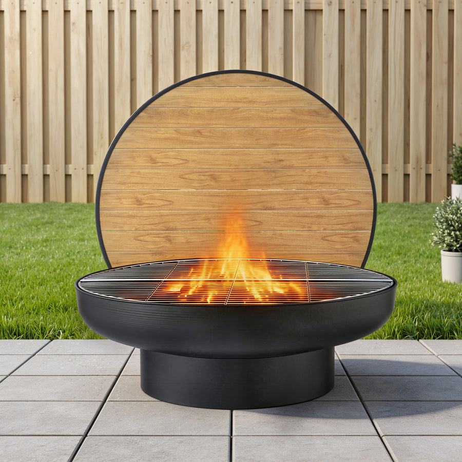 Grillz Fire Pit Table with Lid Deep Fire Bowl Wood Burning BBQ Grill for Backyard Camping Patio Picnic - Homecoze