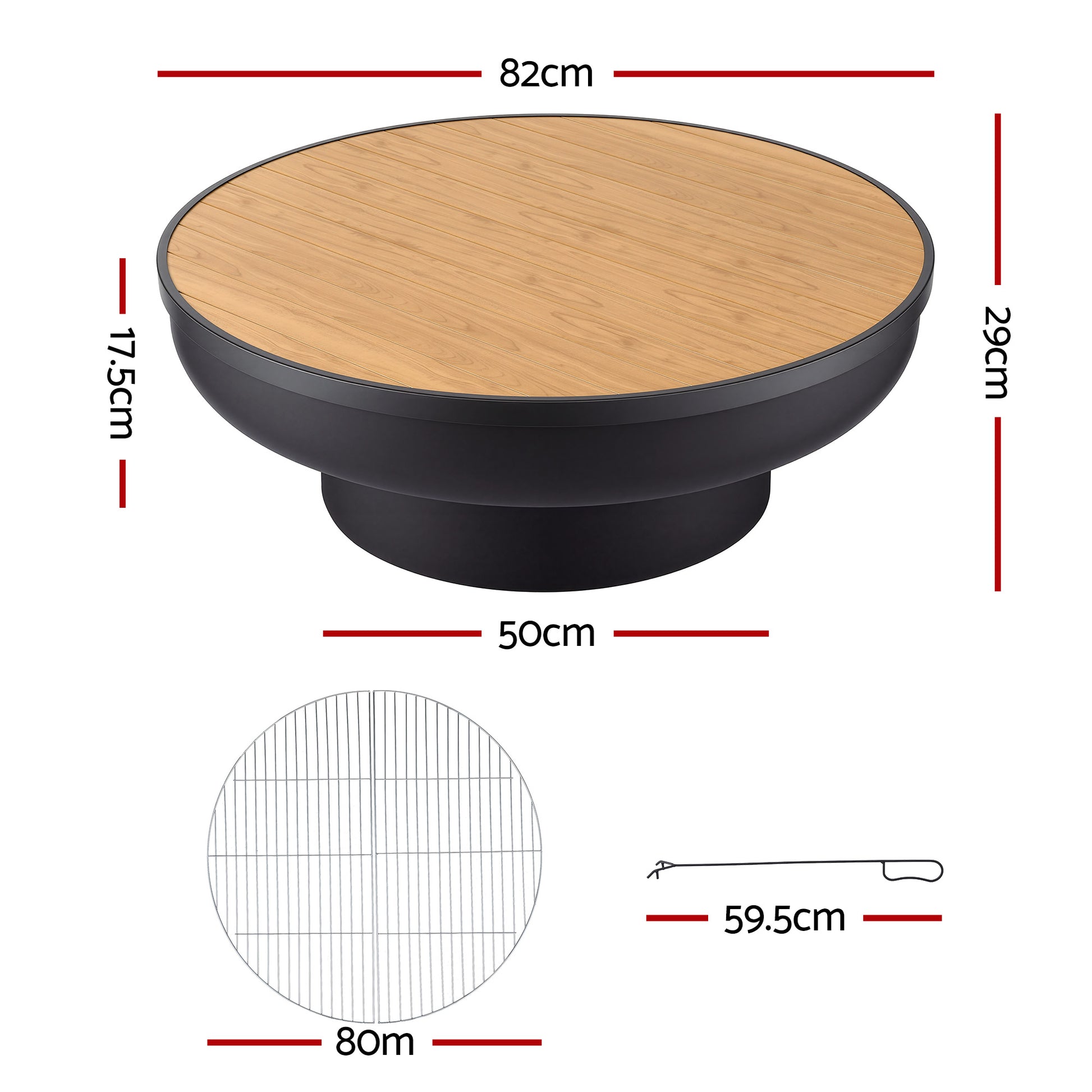 Grillz Fire Pit Table with Lid Deep Fire Bowl Wood Burning BBQ Grill for Backyard Camping Patio Picnic - Homecoze