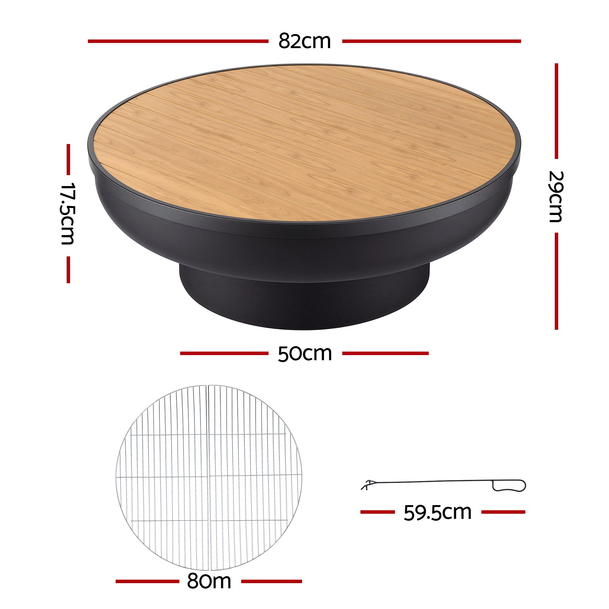 Grillz Fire Pit Table with Lid Deep Fire Bowl Wood Burning BBQ Grill for Backyard Camping Patio Picnic - Homecoze