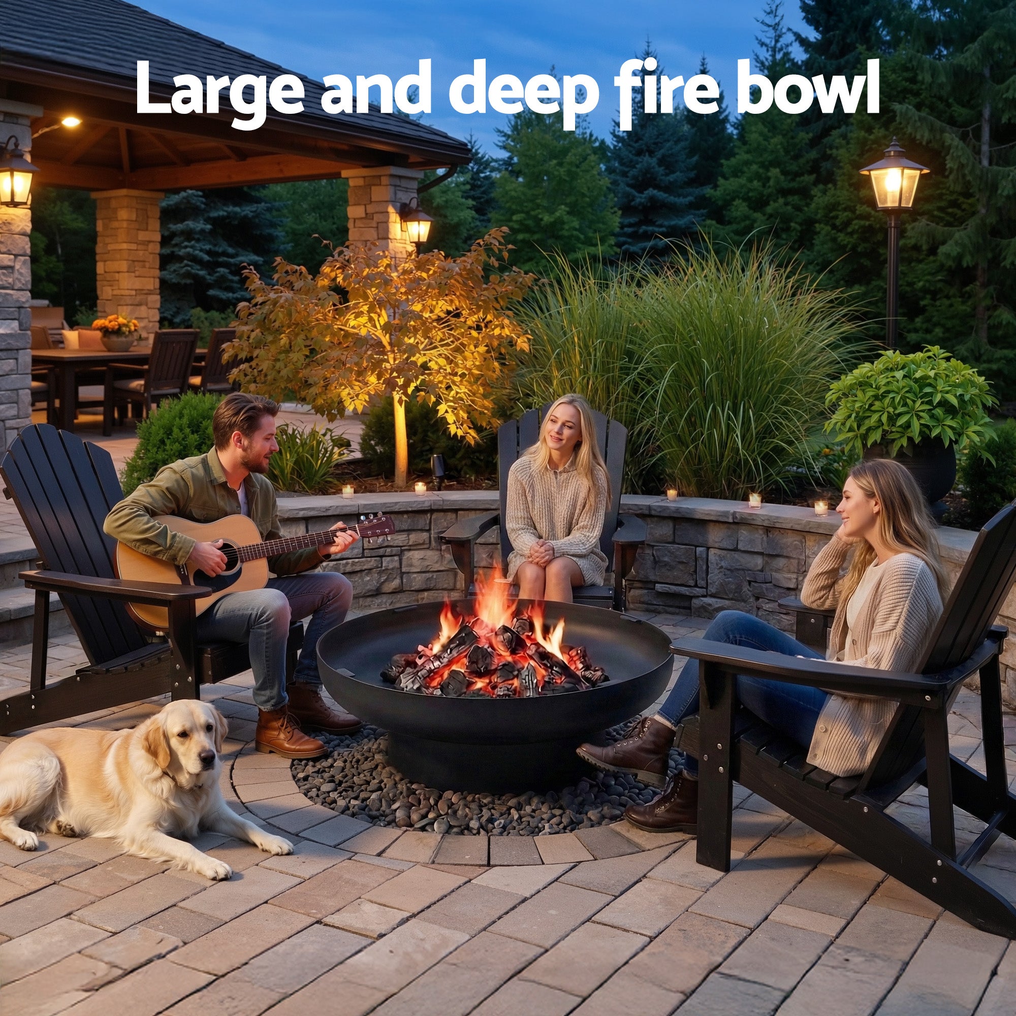 Grillz Fire Pit Table with Lid Deep Fire Bowl Wood Burning BBQ Grill for Backyard Camping Patio Picnic - Homecoze