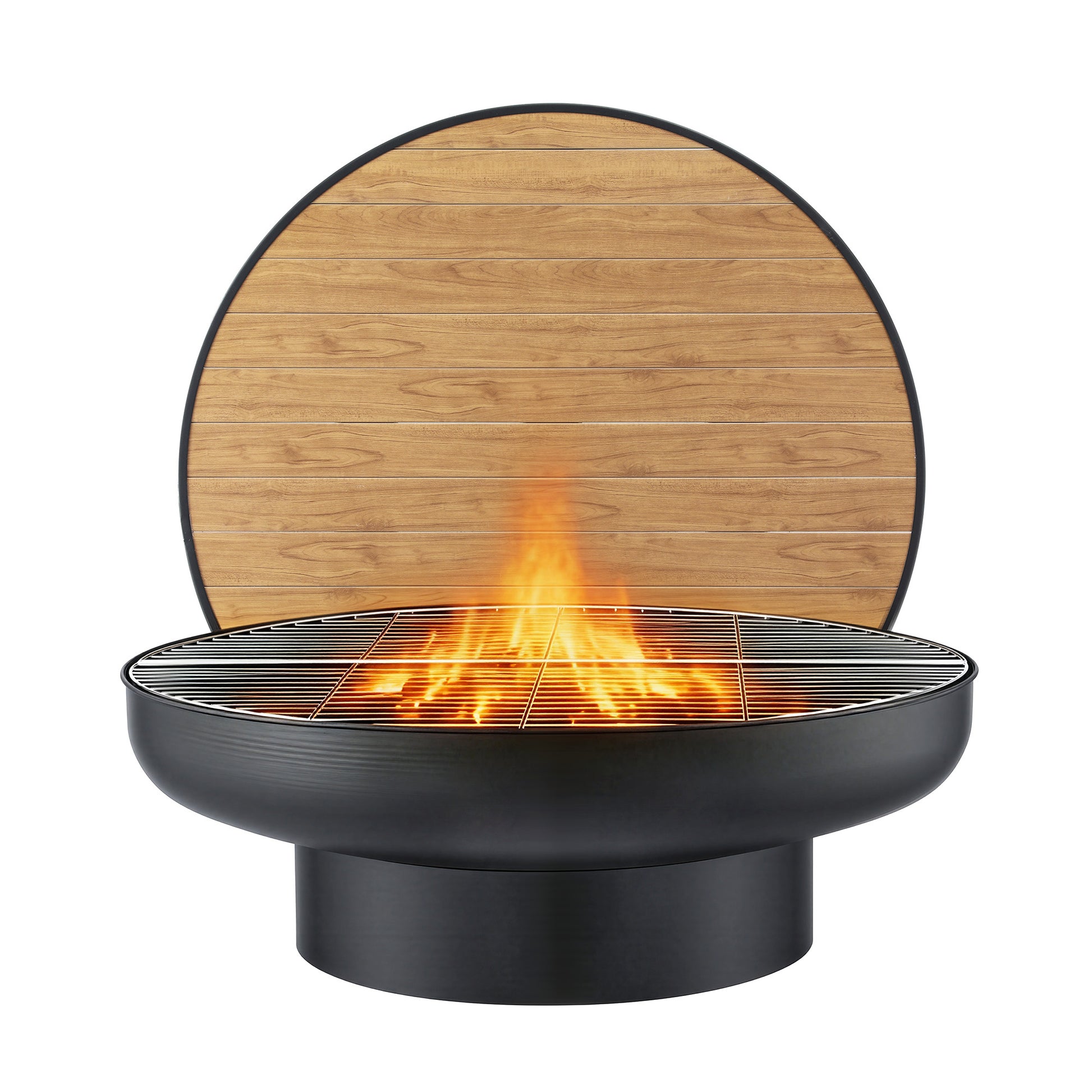 Grillz Fire Pit Table with Lid Deep Fire Bowl Wood Burning BBQ Grill for Backyard Camping Patio Picnic - Homecoze