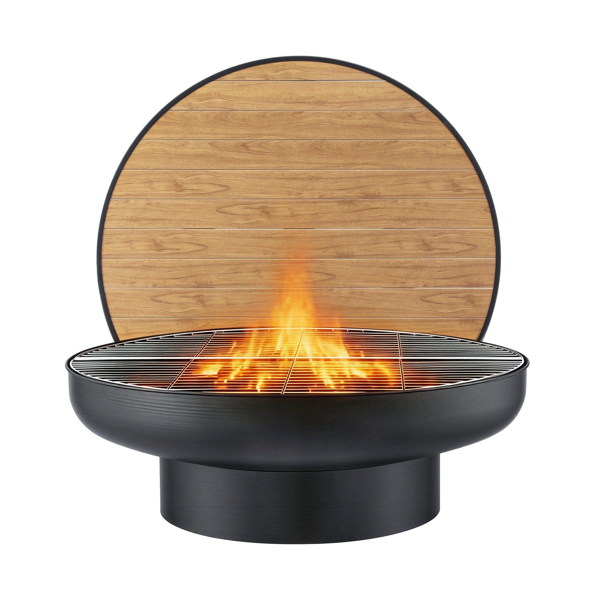 Grillz Fire Pit Table with Lid Deep Fire Bowl Wood Burning BBQ Grill for Backyard Camping Patio Picnic - Homecoze