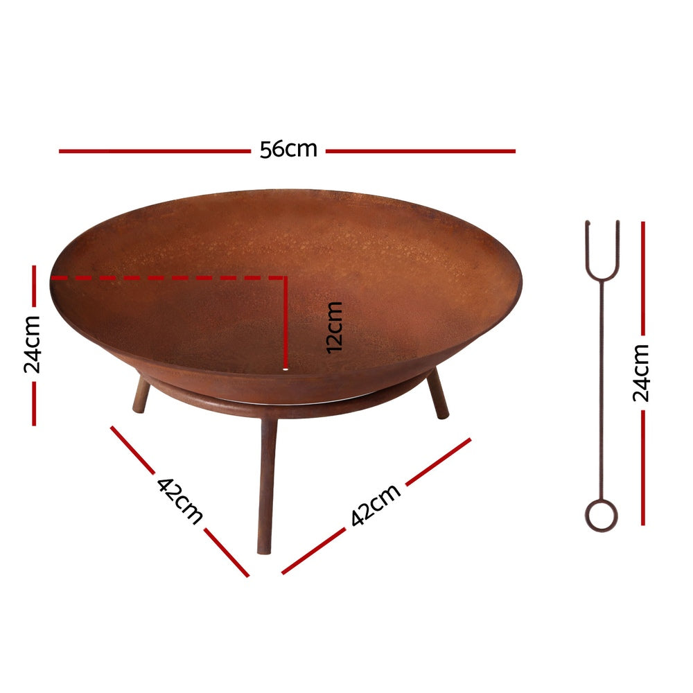 Grillz 56cm Fire Pit Iron Rustic Bowl Outdoor - Homecoze
