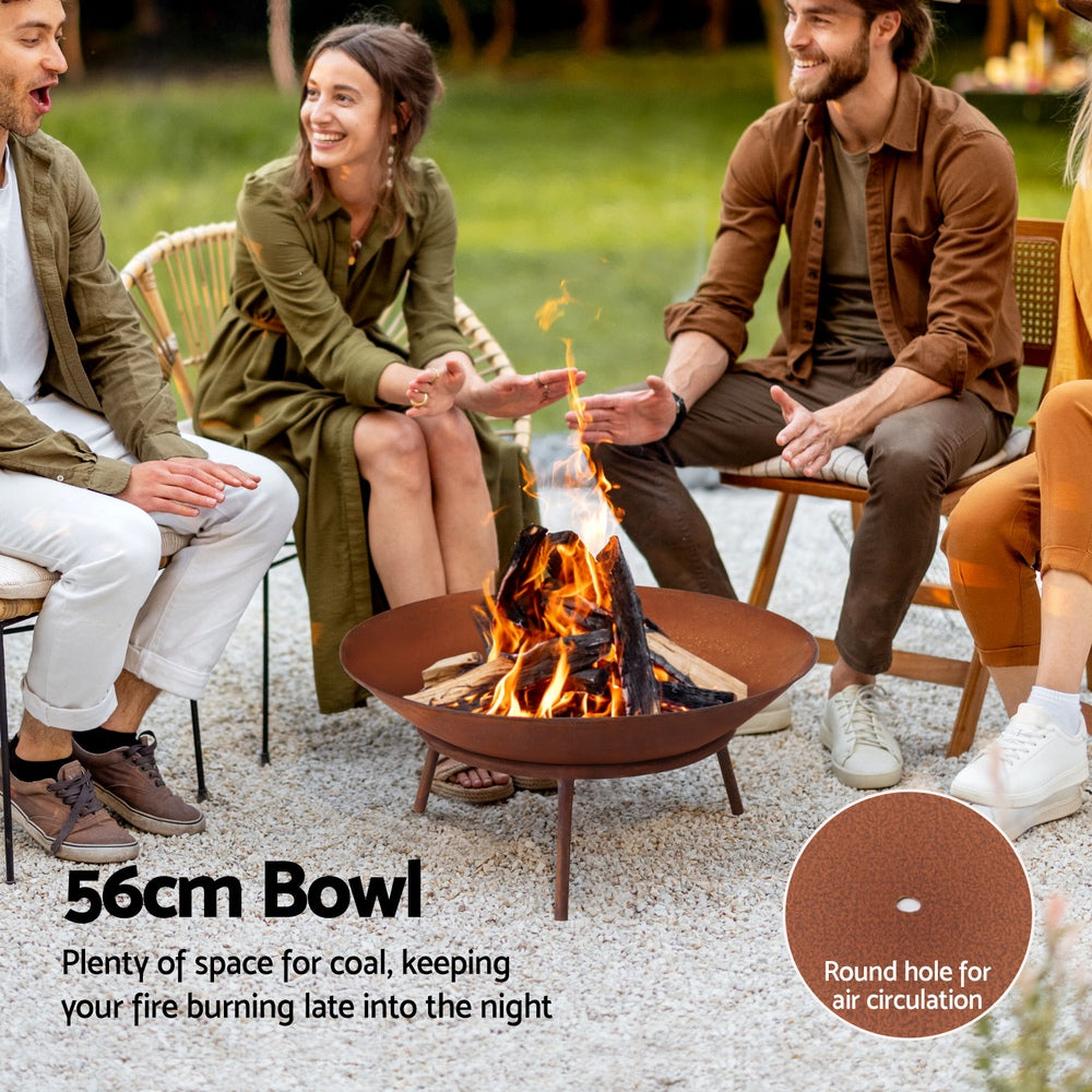 Grillz 56cm Fire Pit Iron Rustic Bowl Outdoor - Homecoze