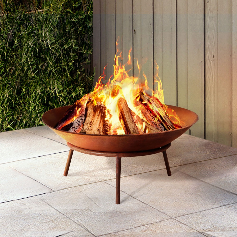 Grillz 56cm Fire Pit Iron Rustic Bowl Outdoor - Homecoze