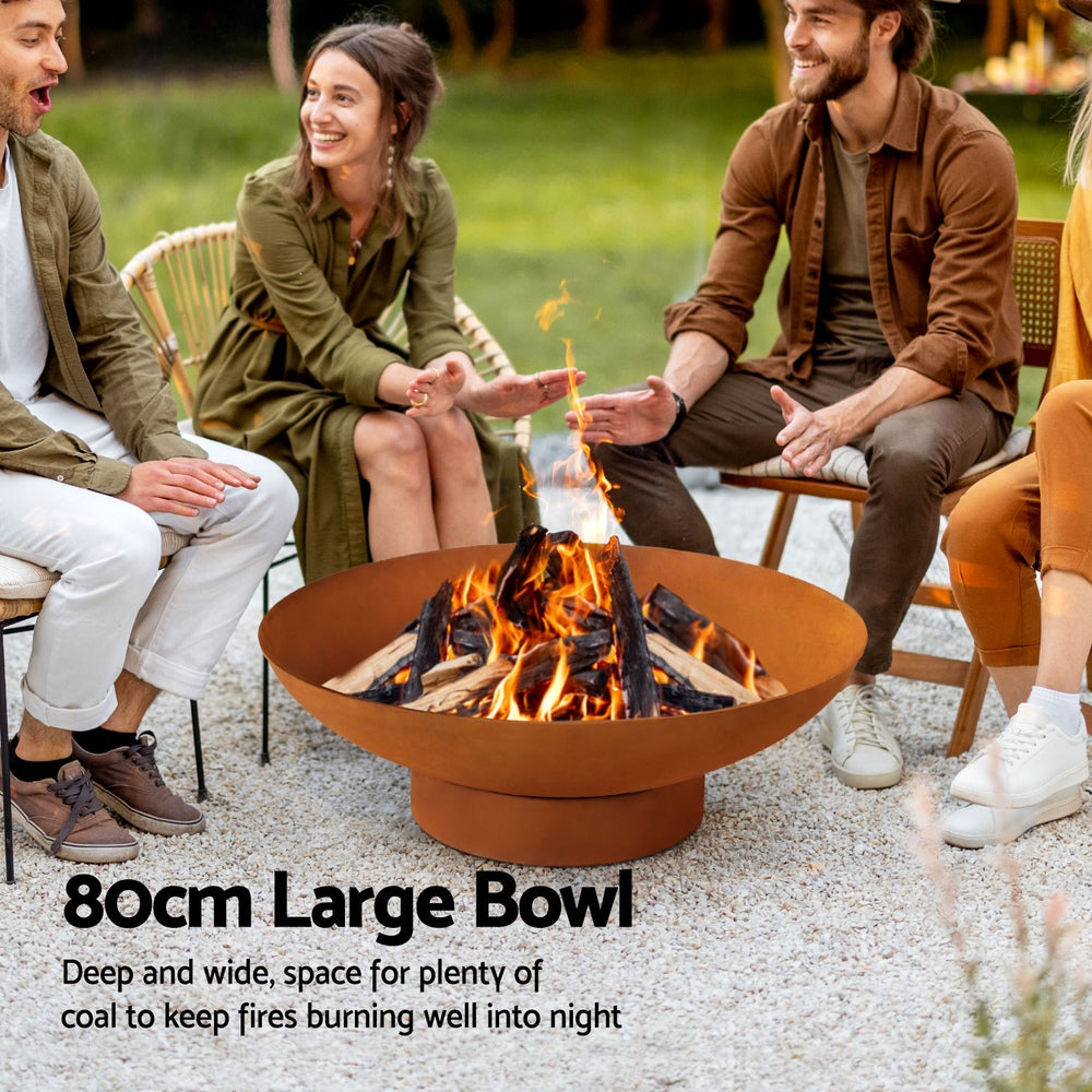 Grillz Fire Pit Iron Bowl 80cm Outdoor Patio Fireplace - Homecoze