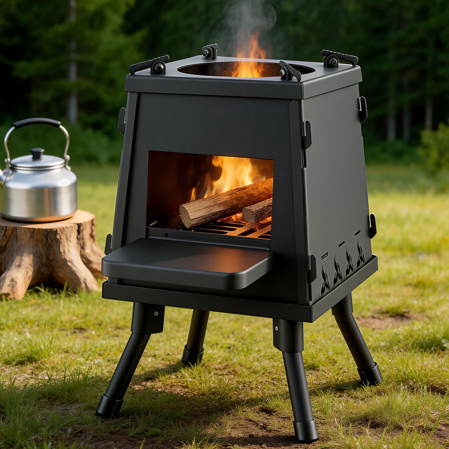 Grillz Fire Pit BBQ Portable Outdoor Fireplace Metal Camping Stove for Boiling Water, BBQ, Picnics - Homecoze