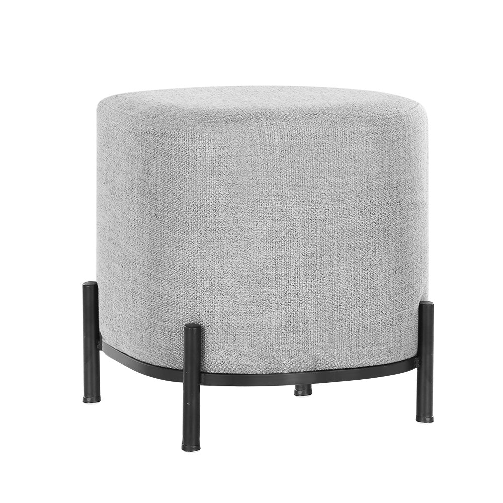 Square Foot Stool Faux Linen Fabric Padded Ottoman Seat - Grey - Homecoze