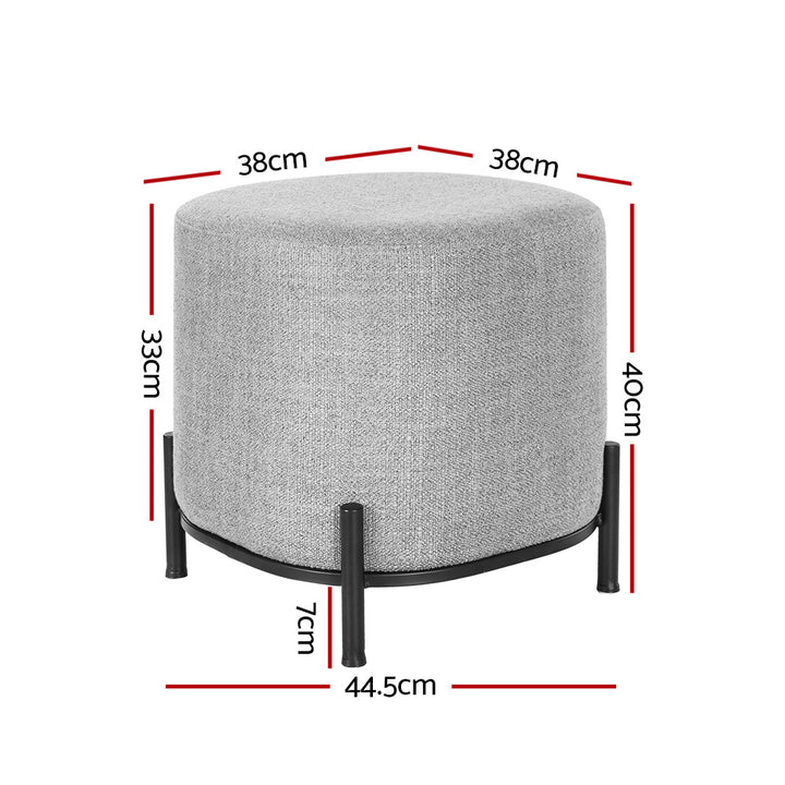 Square Foot Stool Faux Linen Fabric Padded Ottoman Seat - Grey