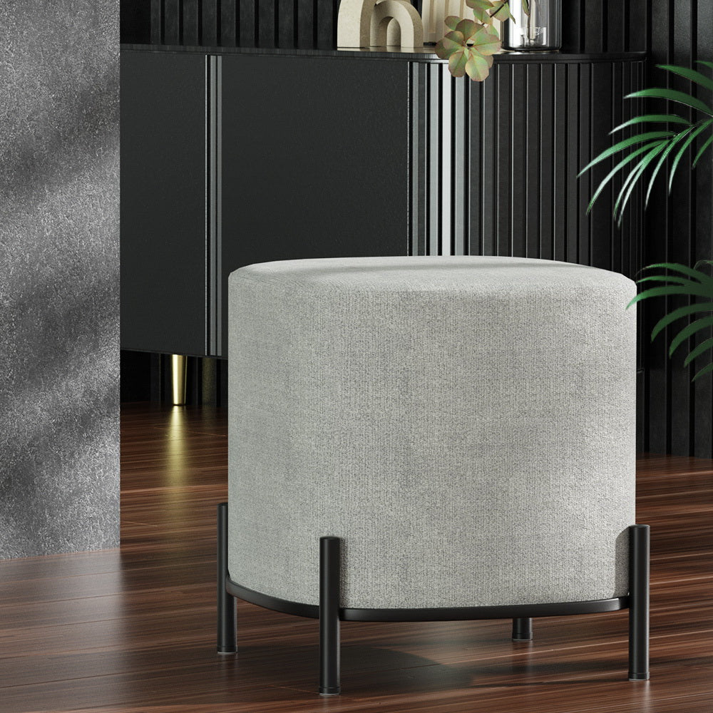 Square Foot Stool Faux Linen Fabric Padded Ottoman Seat - Grey - Homecoze