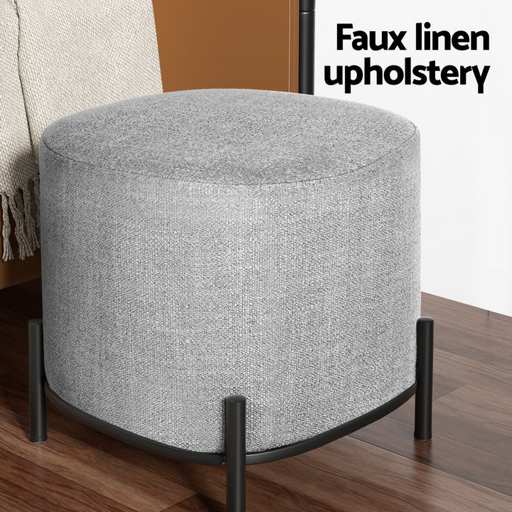 Square Foot Stool Faux Linen Fabric Padded Ottoman Seat - Grey