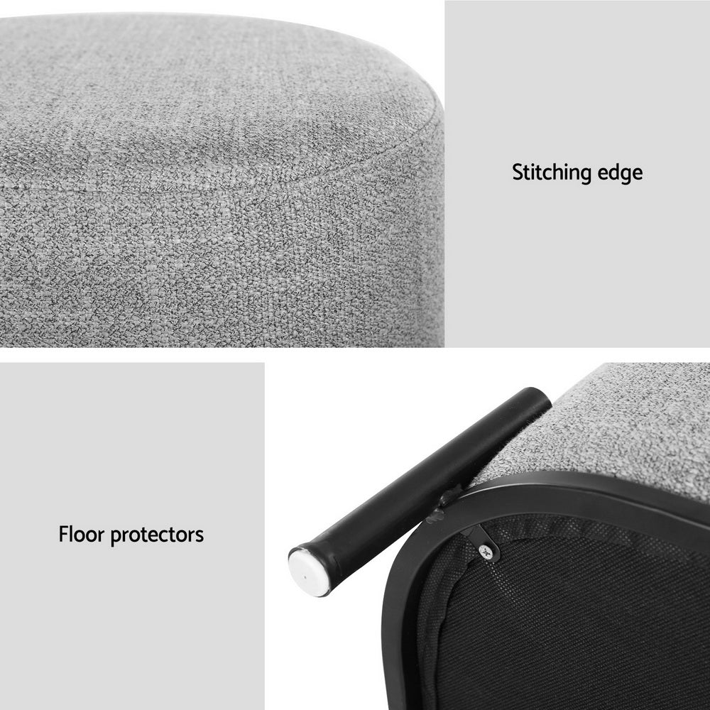Square Foot Stool Faux Linen Fabric Padded Ottoman Seat - Grey - Homecoze