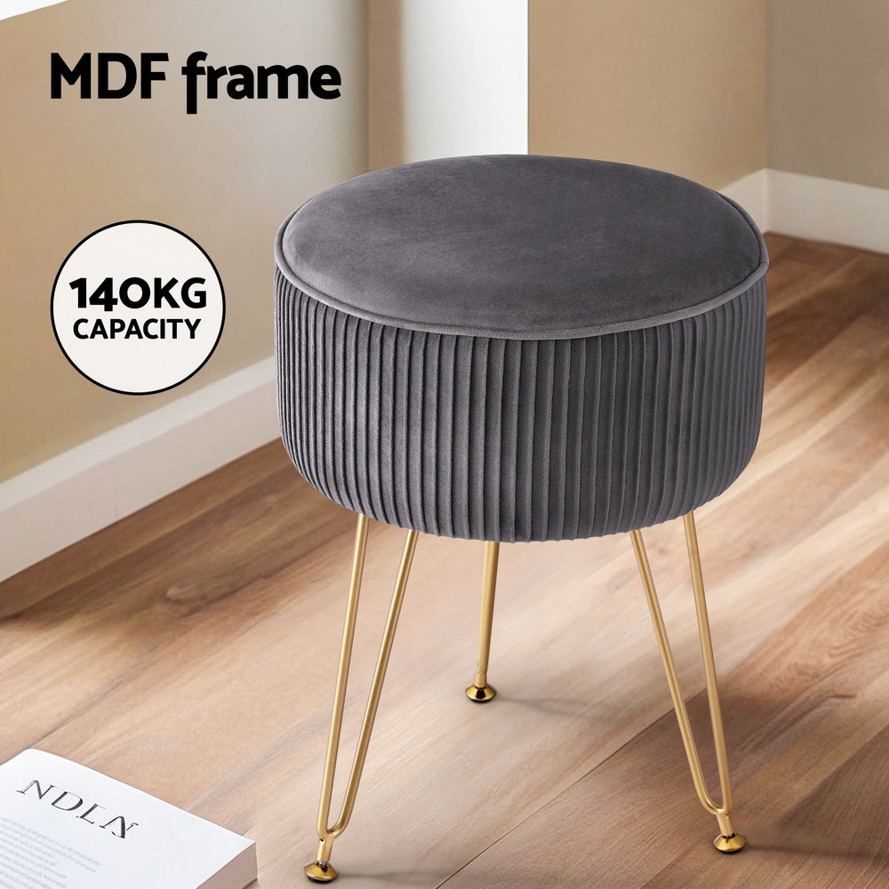 Mini Velvet Ottoman Foot Stool - Grey - Homecoze