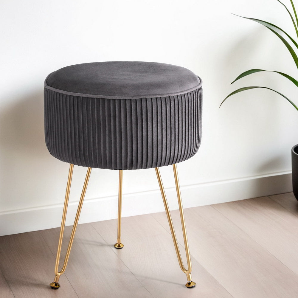 Mini Velvet Ottoman Foot Stool - Grey - Homecoze