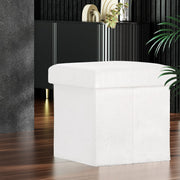 Square Boucle Foot Stool Teddy Fabric Storage Ottoman Dresser Seat - White - Homecoze