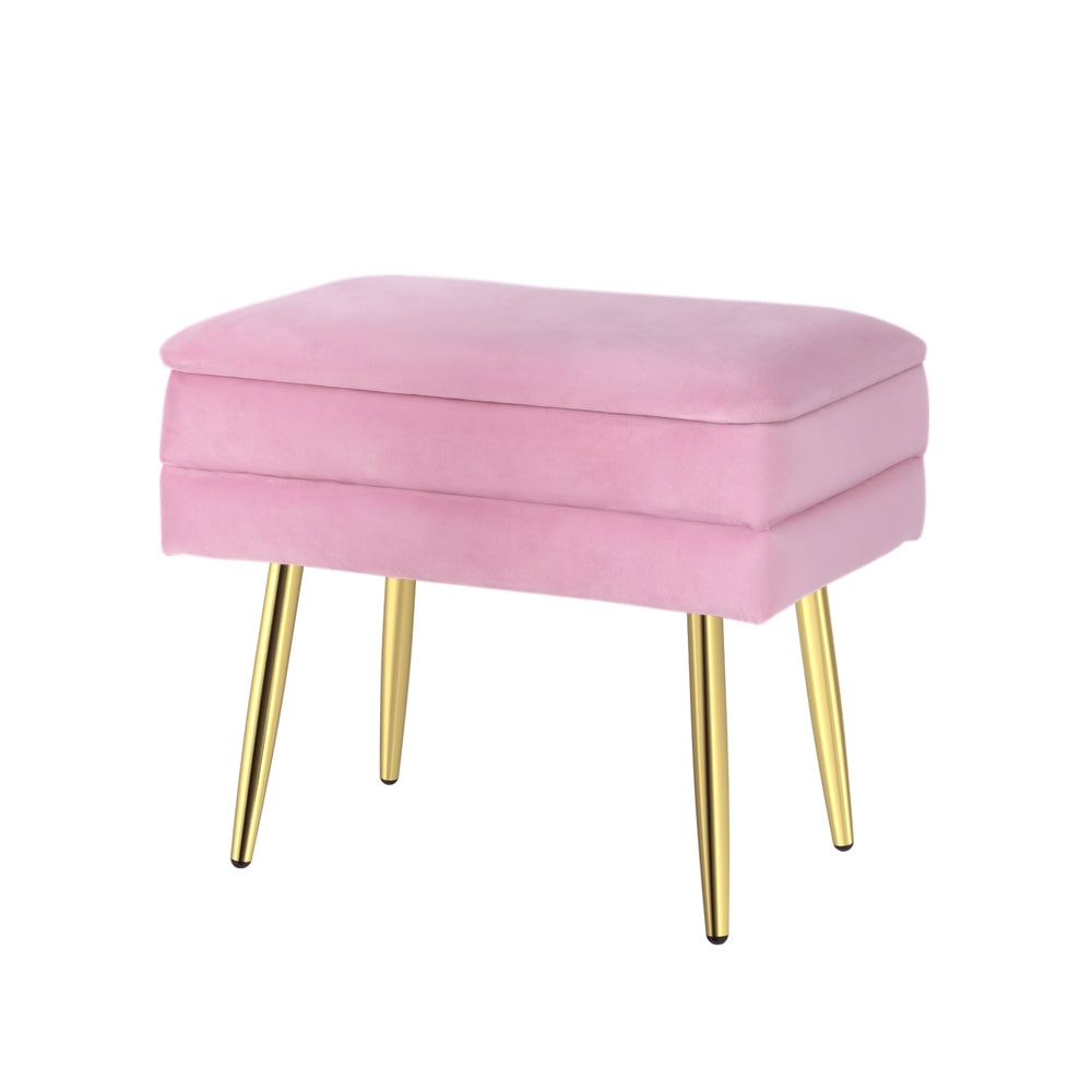 Velvet Ottoman Storage Foot Stool - Pink - Homecoze